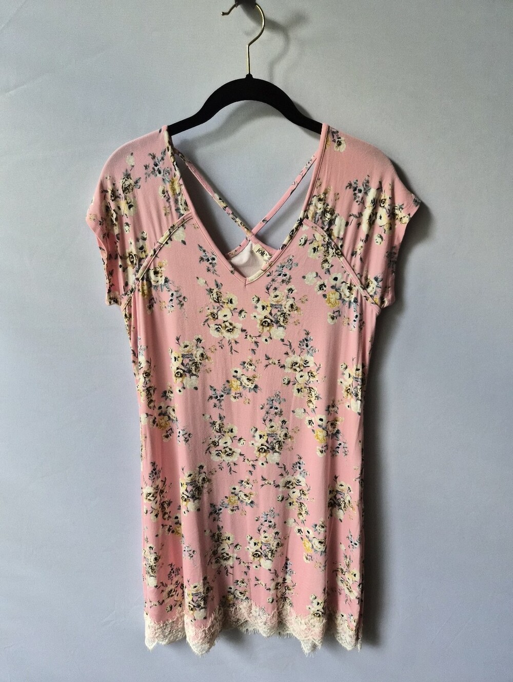 Juniors JOLT Pink Floral Lace-Trim T-Shirt Dress - Size M - NWT